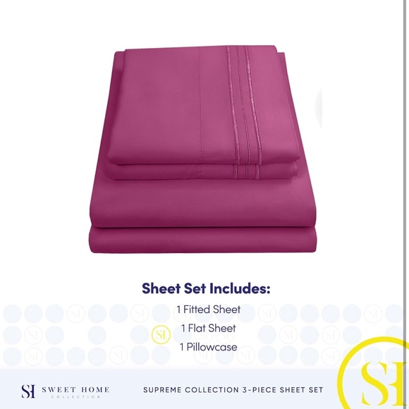 Twin XL Sheets - Breathable Luxury Sheets with Full Elastic & Secure- 1800 Berry - Picture 4 of 7